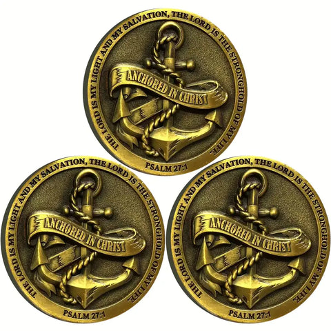 Christian Challenge Coin Anchored In Christ The Lord Is My Light And My Salvation Christian Bible Verses Token 3pcs