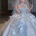 NWT Ball Gown Wedding Dress - Floral Ruffled Illusion Neckline (New)