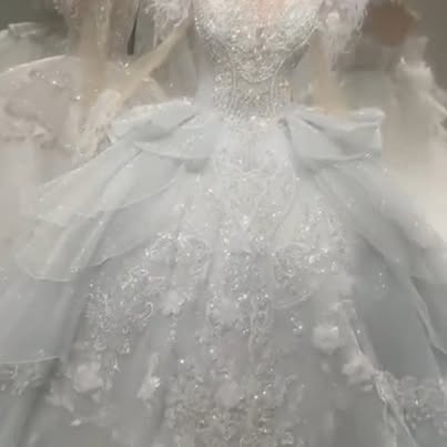 NWT Feathered Cap Sleeve Sparkling Ball Gown Wedding Dress