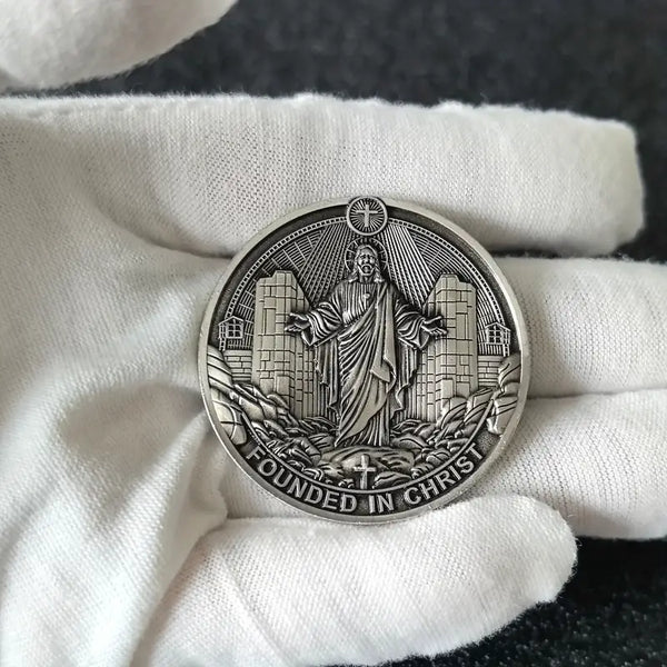 Founded in Christ Christian Medallion Coin Religious Collectible Gift Protective Case Included