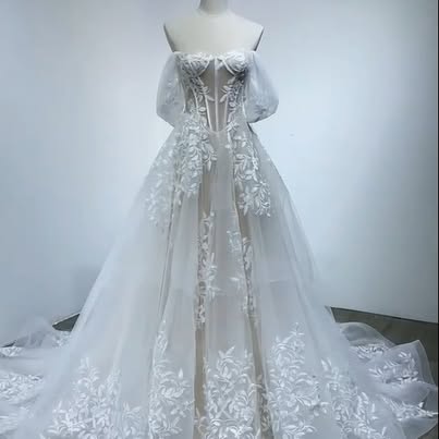 NWT Wedding Dress - Off-Shoulder Sheer Floral Lace (New with Tags)