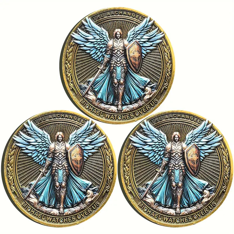 Archangel Michael Challenge Coin Religious Collectible Coin with Protective Case 3pcs