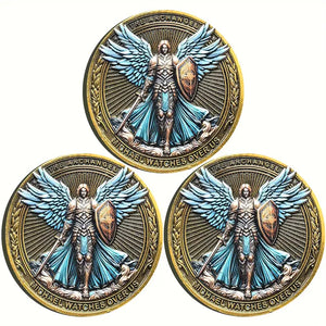 Archangel Michael Challenge Coin Religious Collectible Coin with Protective Case 3pcs