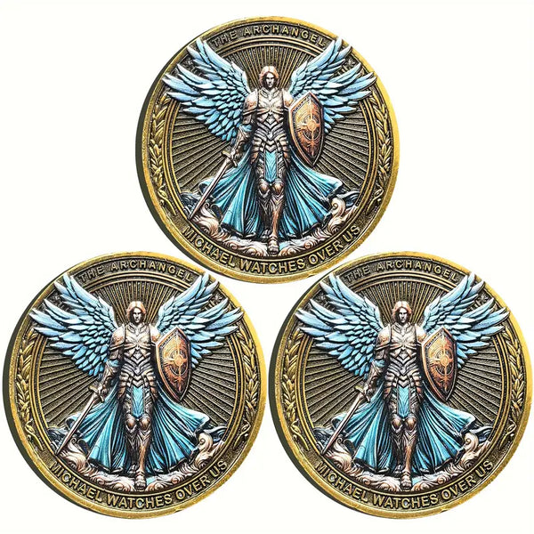 Archangel Michael Challenge Coin Religious Collectible Coin with Protective Case 3pcs