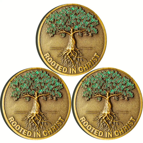 Rooted In Christ Coin Colossians 2:6-7 Bible Verse Challenge Coin Pocket Token 3pcs