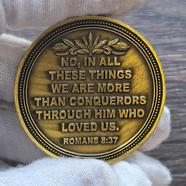 Fortress Of Faith Christian Challenge Coin Romans 8:37 Inscription Bible Verses Pocket Token