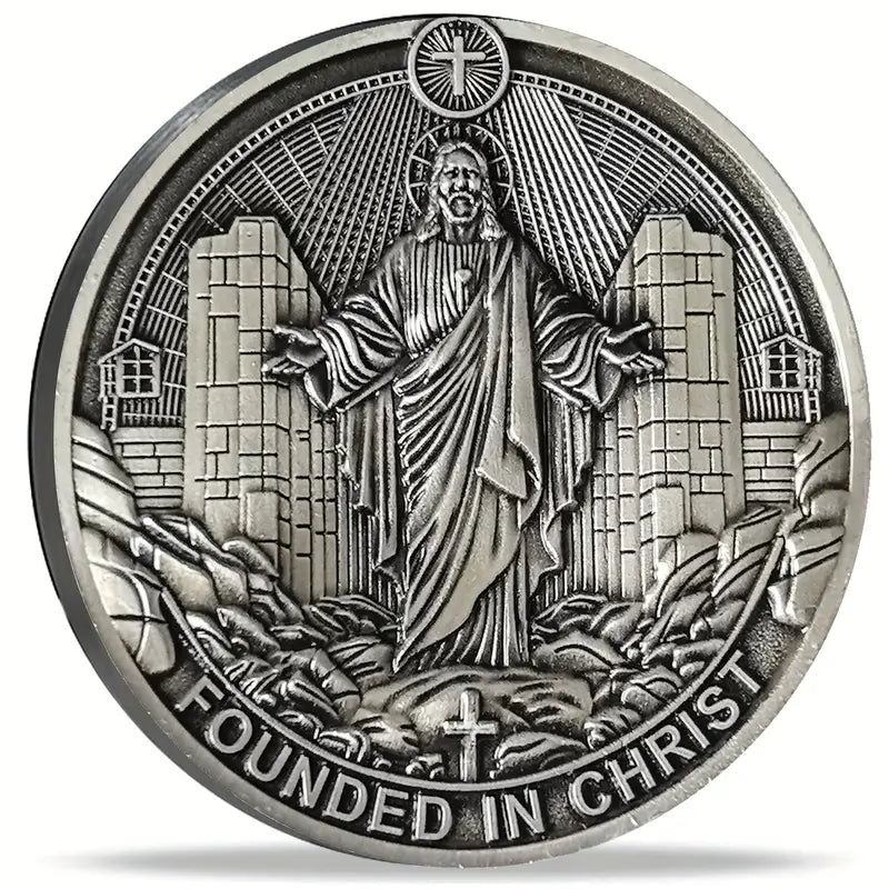 Founded in Christ Christian Medallion Coin Religious Collectible Gift Protective Case Included