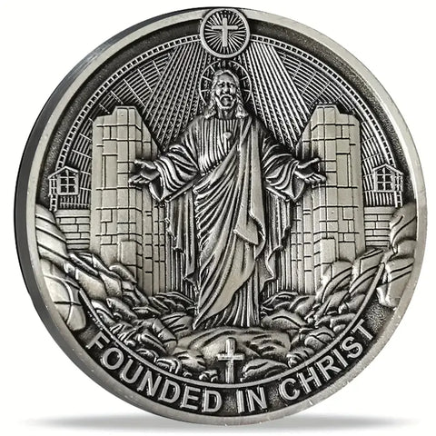 Founded in Christ Christian Medallion Coin Religious Collectible Gift Protective Case Included