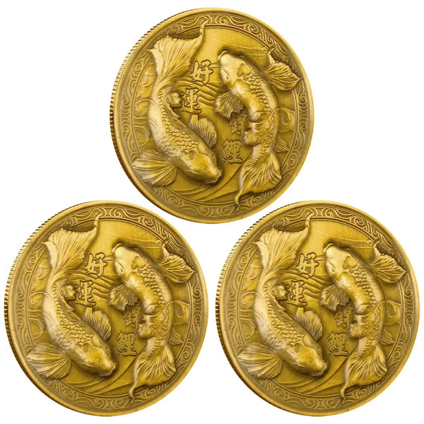 Golden Lucky Koi Fish Coin Gift for Prosperity and Good Fortune Lottery Tickets Scratcher Tool 3pcs
