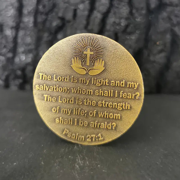Faith reminder coin, deep relief embossing and inspirational wording