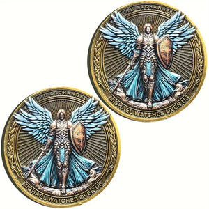 The Archangel Michael Watches Over Us Challenge Coin With Protective Case Collectible Coin 2pcs