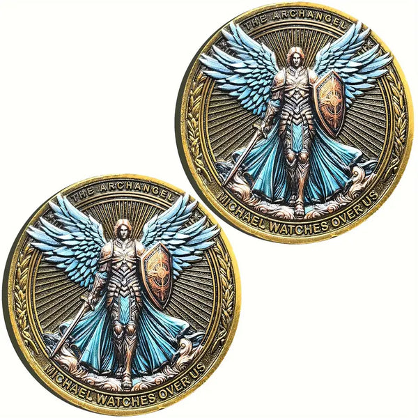 The Archangel Michael Watches Over Us Challenge Coin With Protective Case Collectible Coin 2pcs