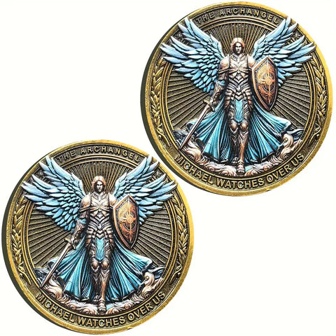 The Archangel Michael Watches Over Us Challenge Coin With Protective Case Collectible Coin 2pcs