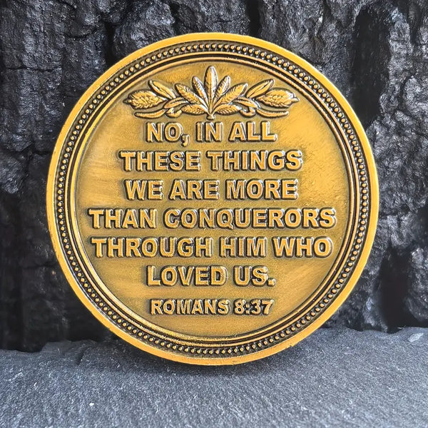 Fortress Of Faith Christian Challenge Coin Romans 8:37 Inscription Bible Verses Pocket Token