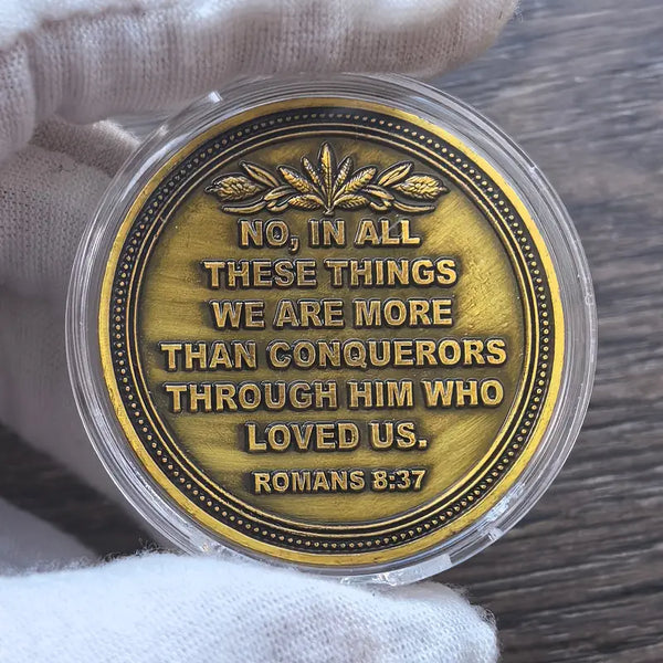 Fortress Of Faith Christian Challenge Coin Romans 8:37 Inscription Bible Verses Pocket Token