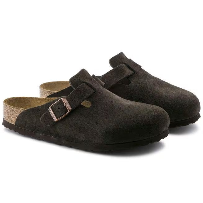 Birkenstock Boston Soft Footbed Suede Leather Clog Shoes Taupe,Black,Mocha,Mink