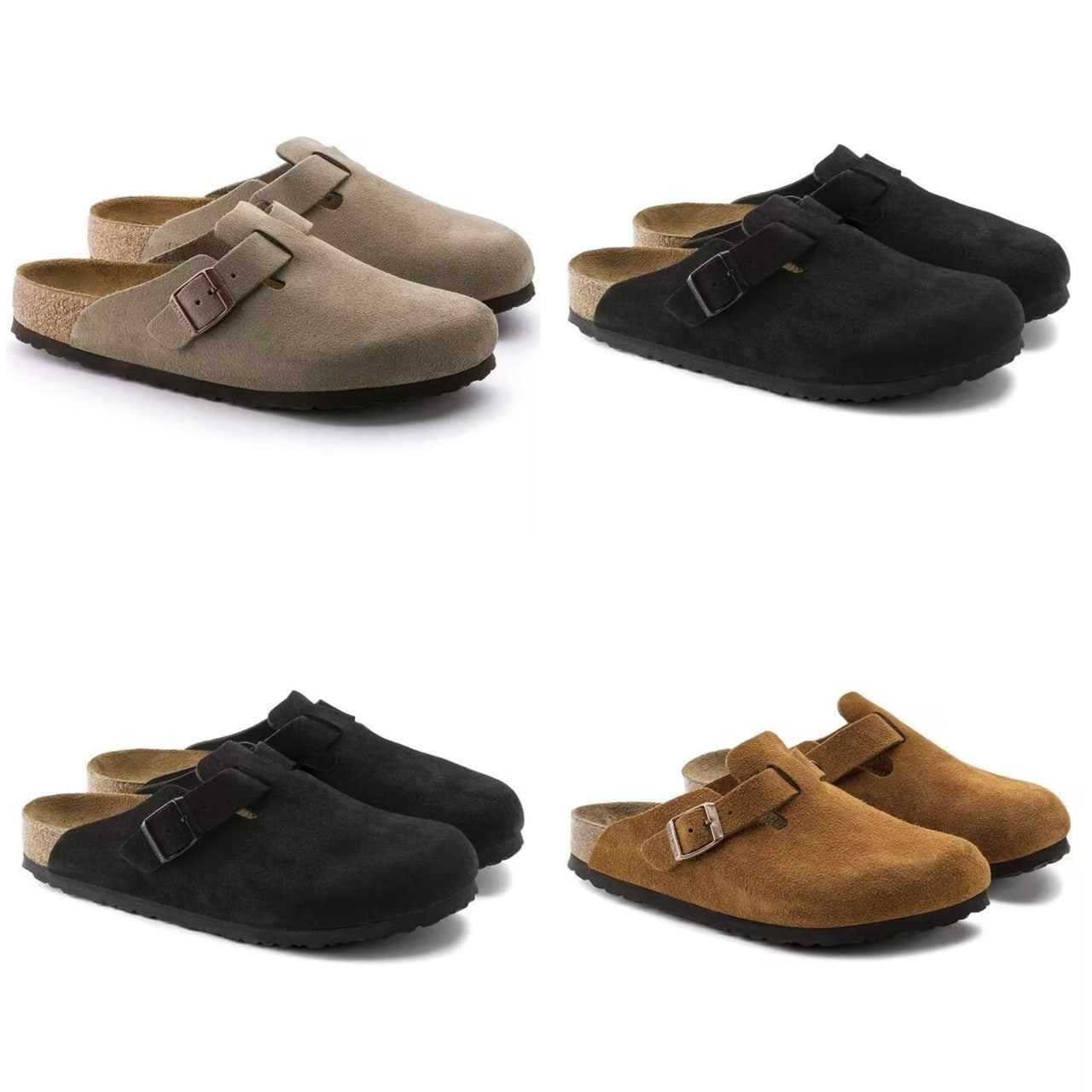 Birkenstock Boston Soft Footbed Suede Leather Clog Shoes Taupe,Black,Mocha,Mink