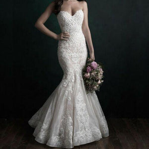Mermaid V-Neck Off-Shoulder Lace Wedding Dress - DressMaid Store