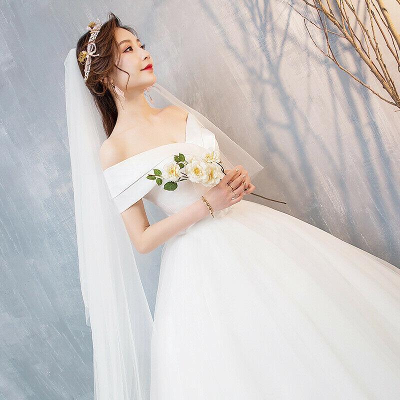 Off The Shoulder Boat Neck Simple Satin Wedding Dress Plus Size Lace Up - DressMaid Store